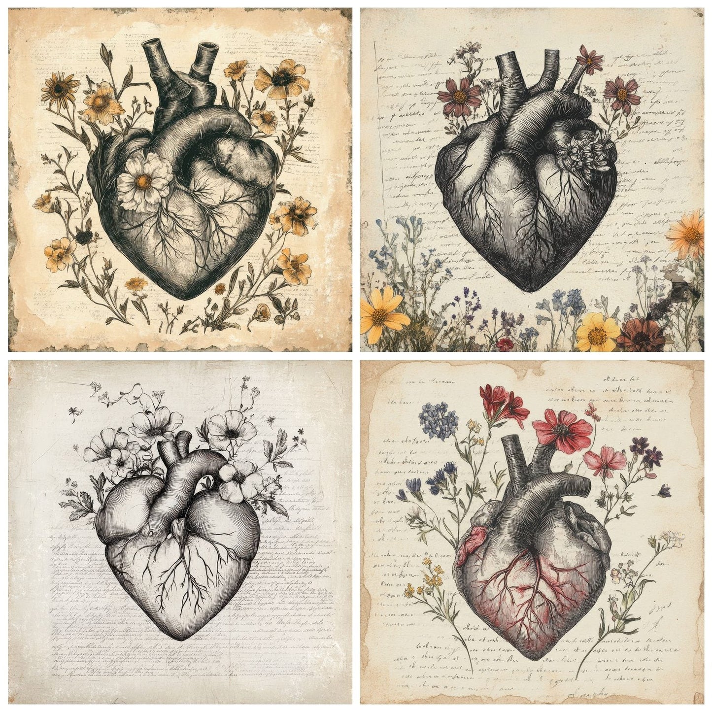 Floral Anatomical Heart Digital Paper Pack (DDD001730)
