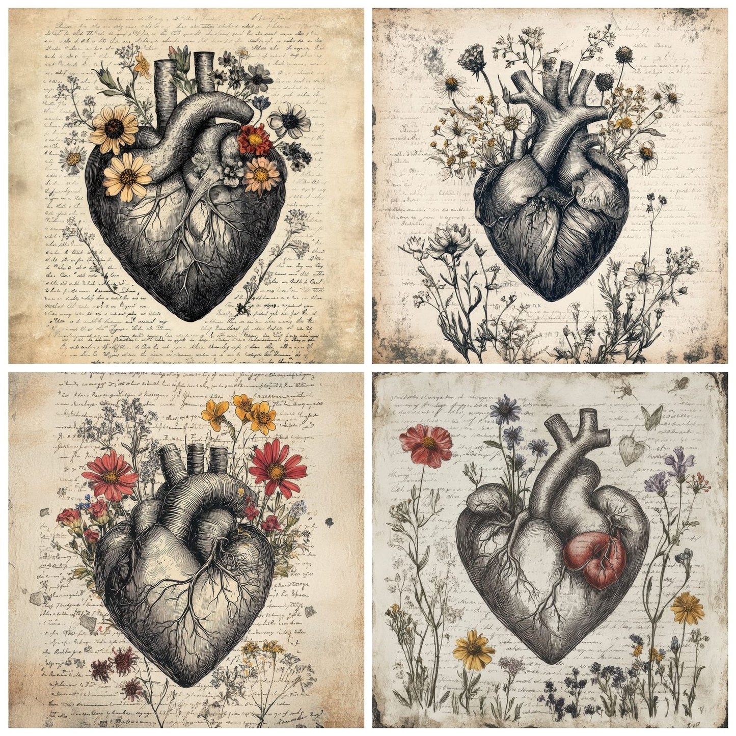 Floral Anatomical Heart Digital Paper Pack (DDD001730)