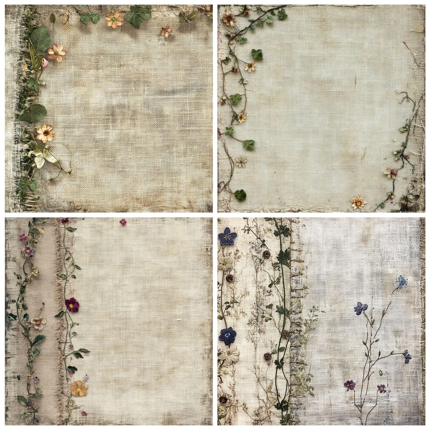 Floral Canvas Botanical Patches Background Digital Paper Pack (DDD001732)