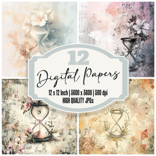 Floral Hourglass Fade Digital Paper Pack (DDD001737)