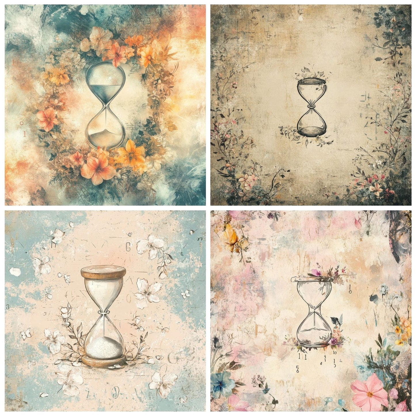 Floral Hourglass Fade Digital Paper Pack (DDD001737)