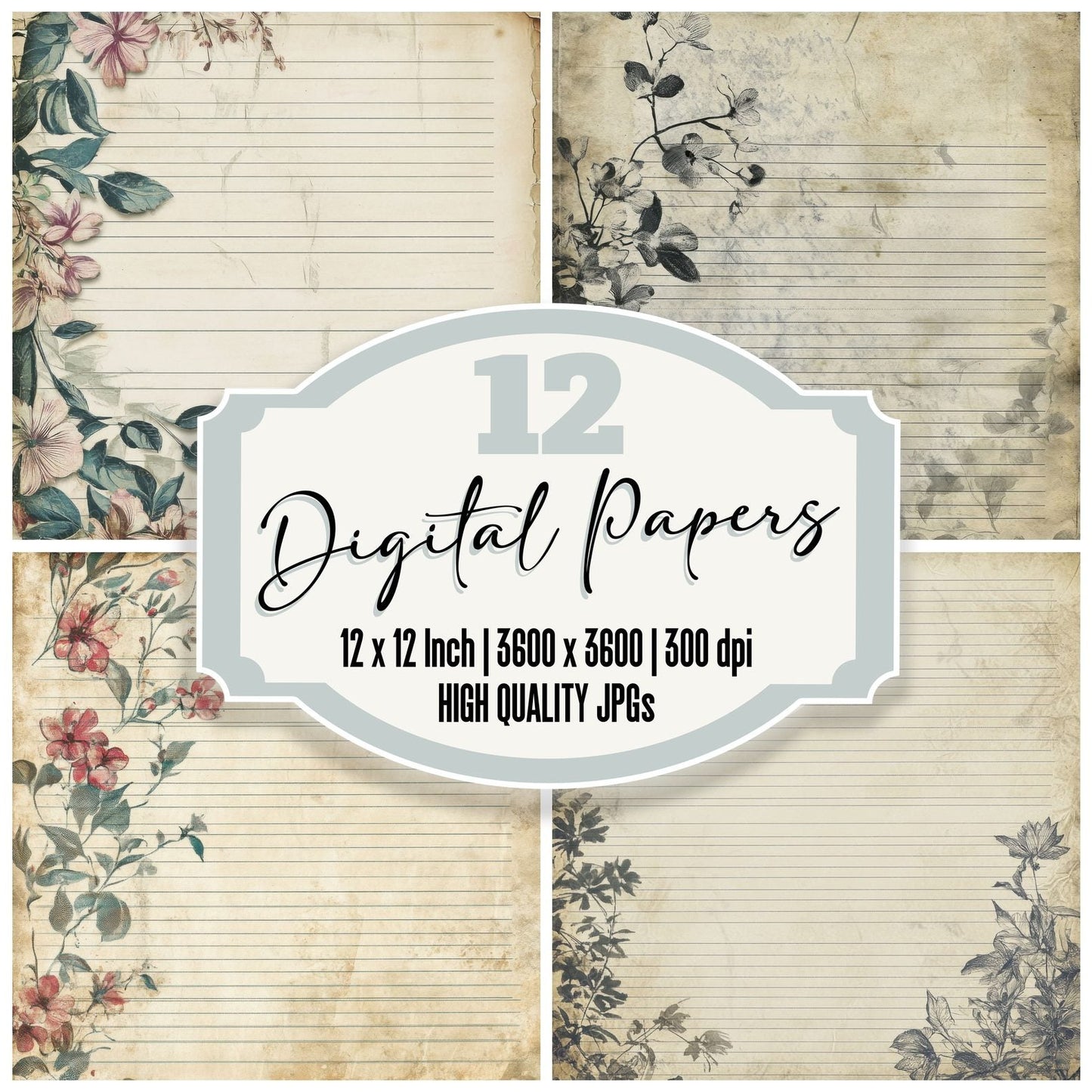 Floral Lined Background Digital Paper Pack (DDD001739)