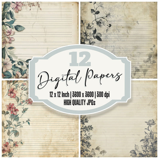 Floral Lined Background Digital Paper Pack (DDD001739)