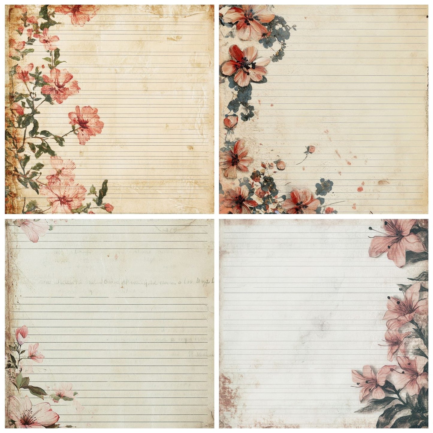 Floral Lined Background Digital Paper Pack (DDD001739)