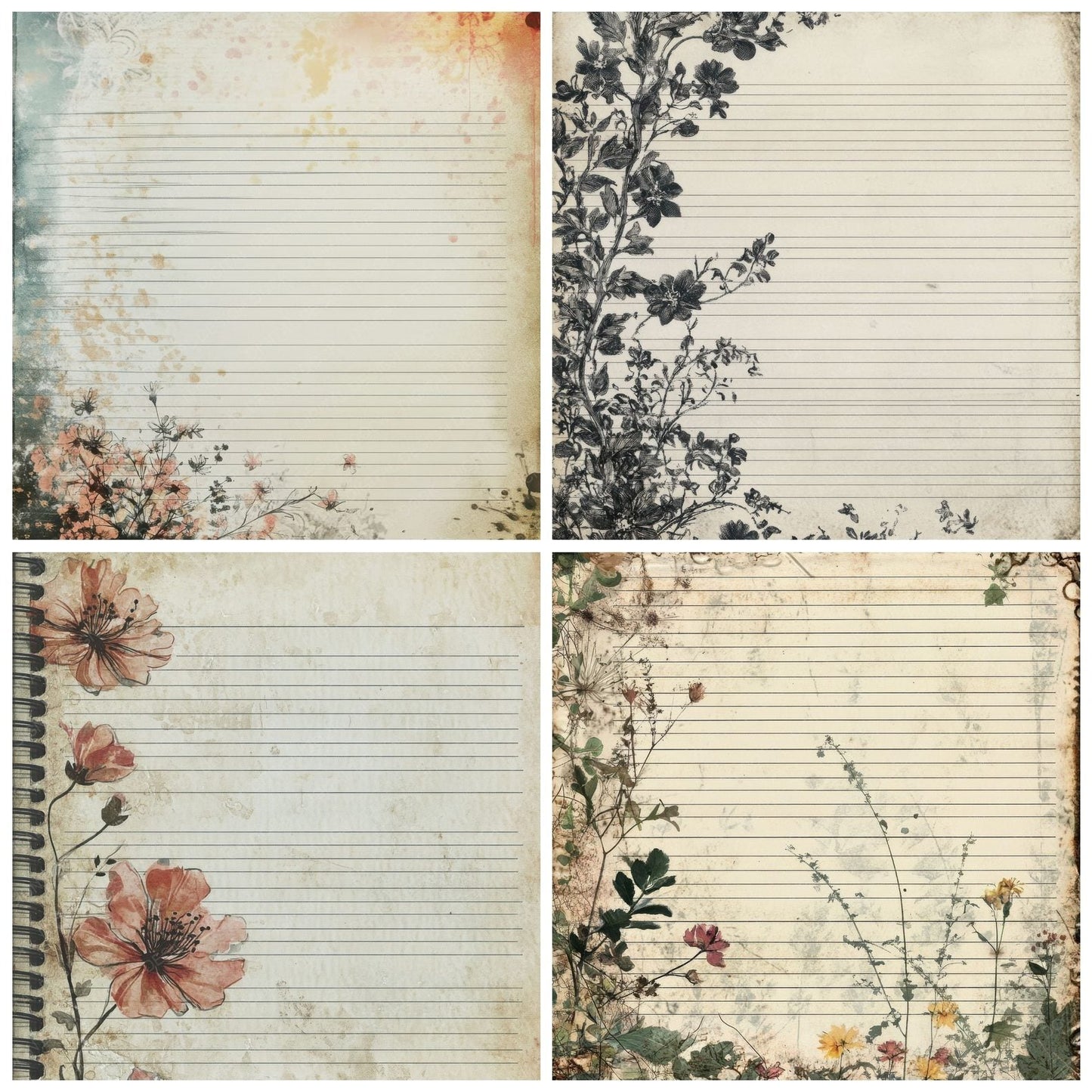 Floral Lined Background Digital Paper Pack (DDD001739)