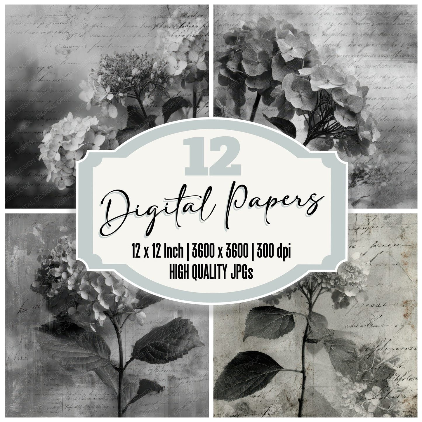 Fog Hydrangea Grain Digital Paper Pack (DDD001745)