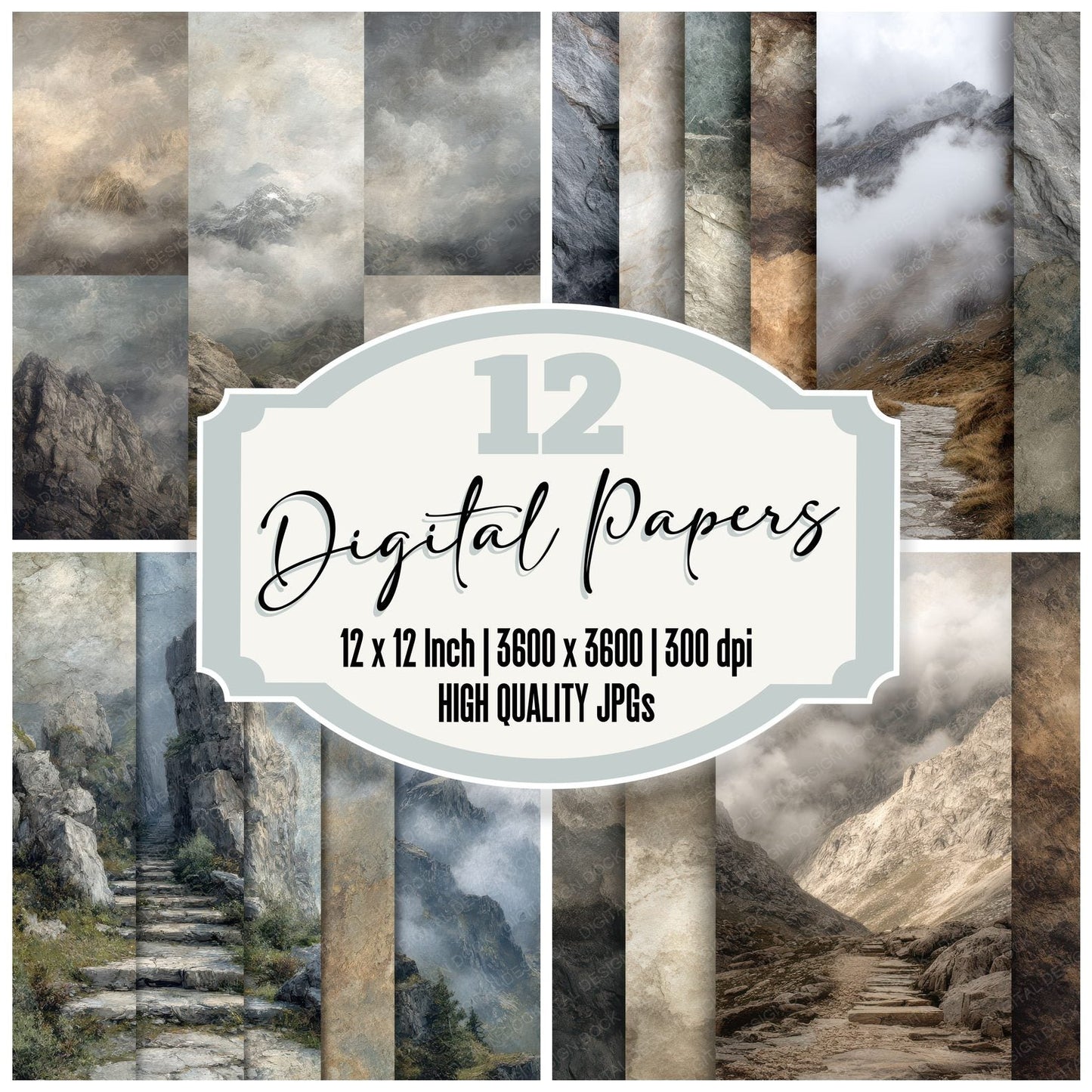 Fog Mountain Slope Cloud Path Digital Paper Pack (DDD001747)