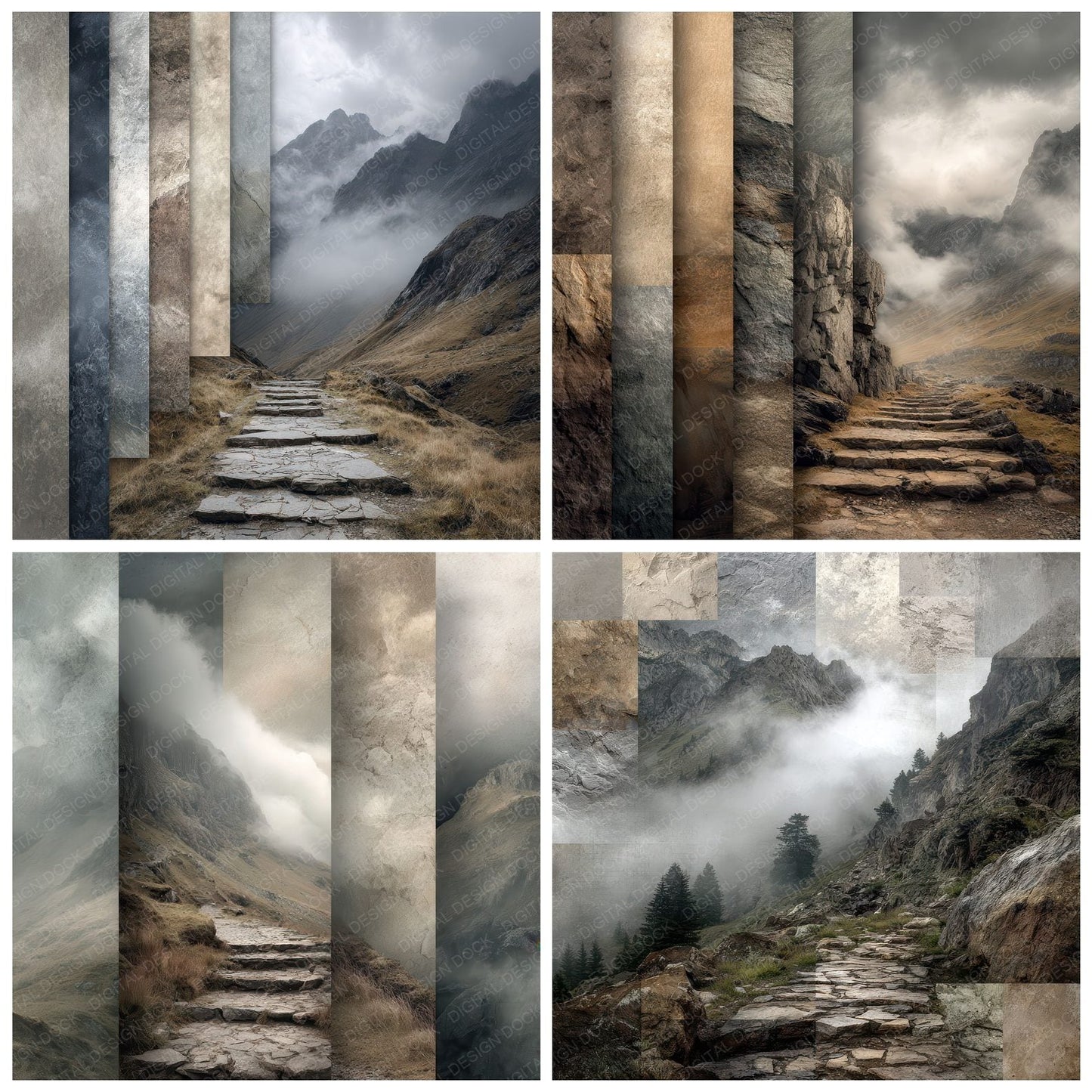 Fog Mountain Slope Cloud Path Digital Paper Pack (DDD001747)