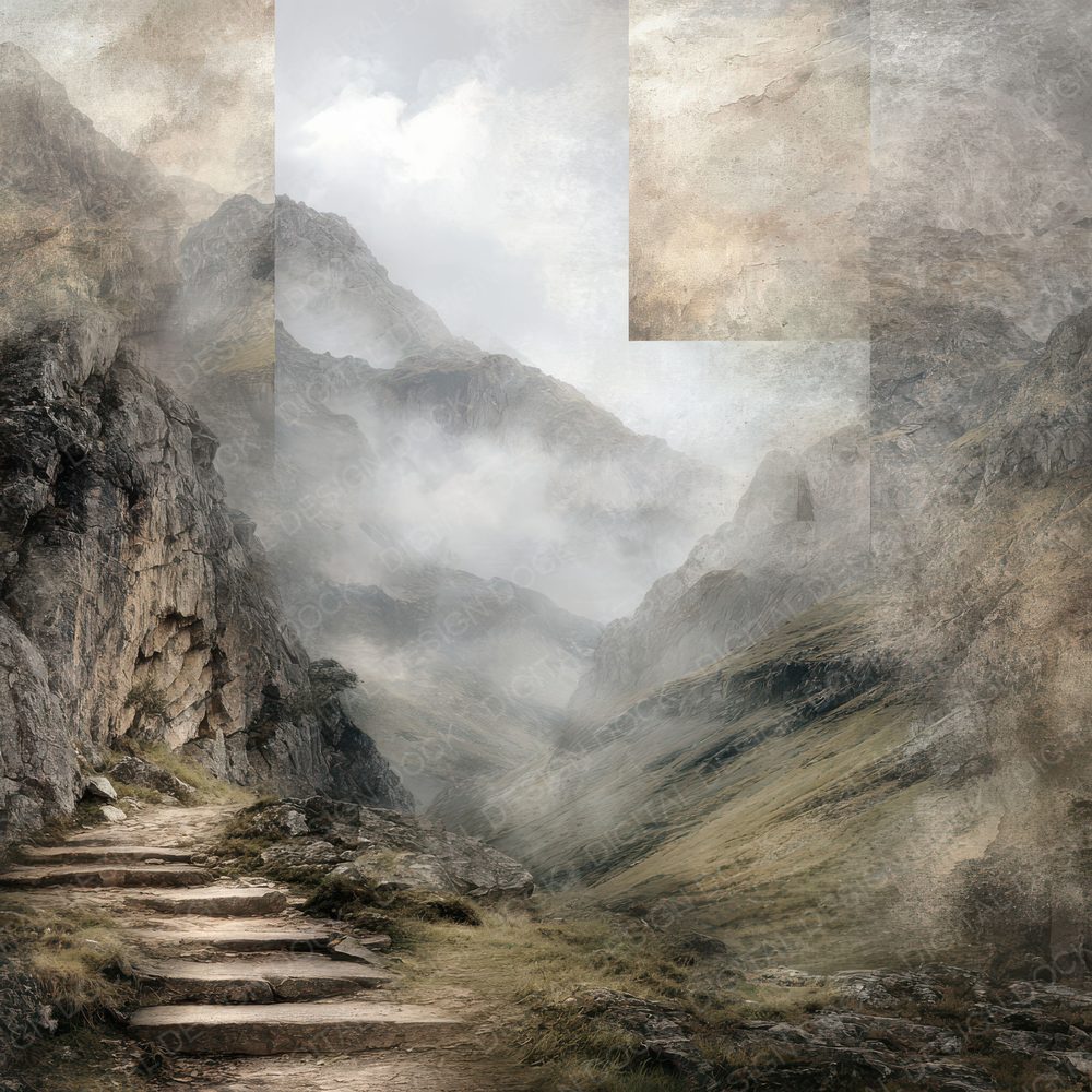 Fog Mountain Slope Cloud Path Digital Paper Pack (DDD001747)