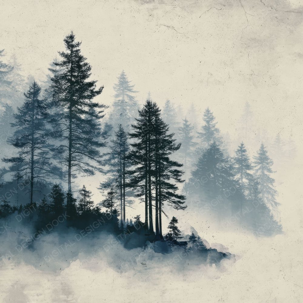 Foggy Pine Forest Silhouette Digital Paper Pack (DDD001749)