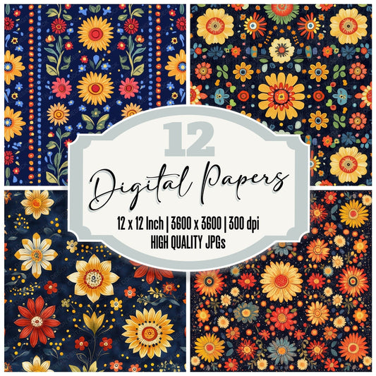 Folk Floral Fiesta Digital Paper Pack (DDD001757)