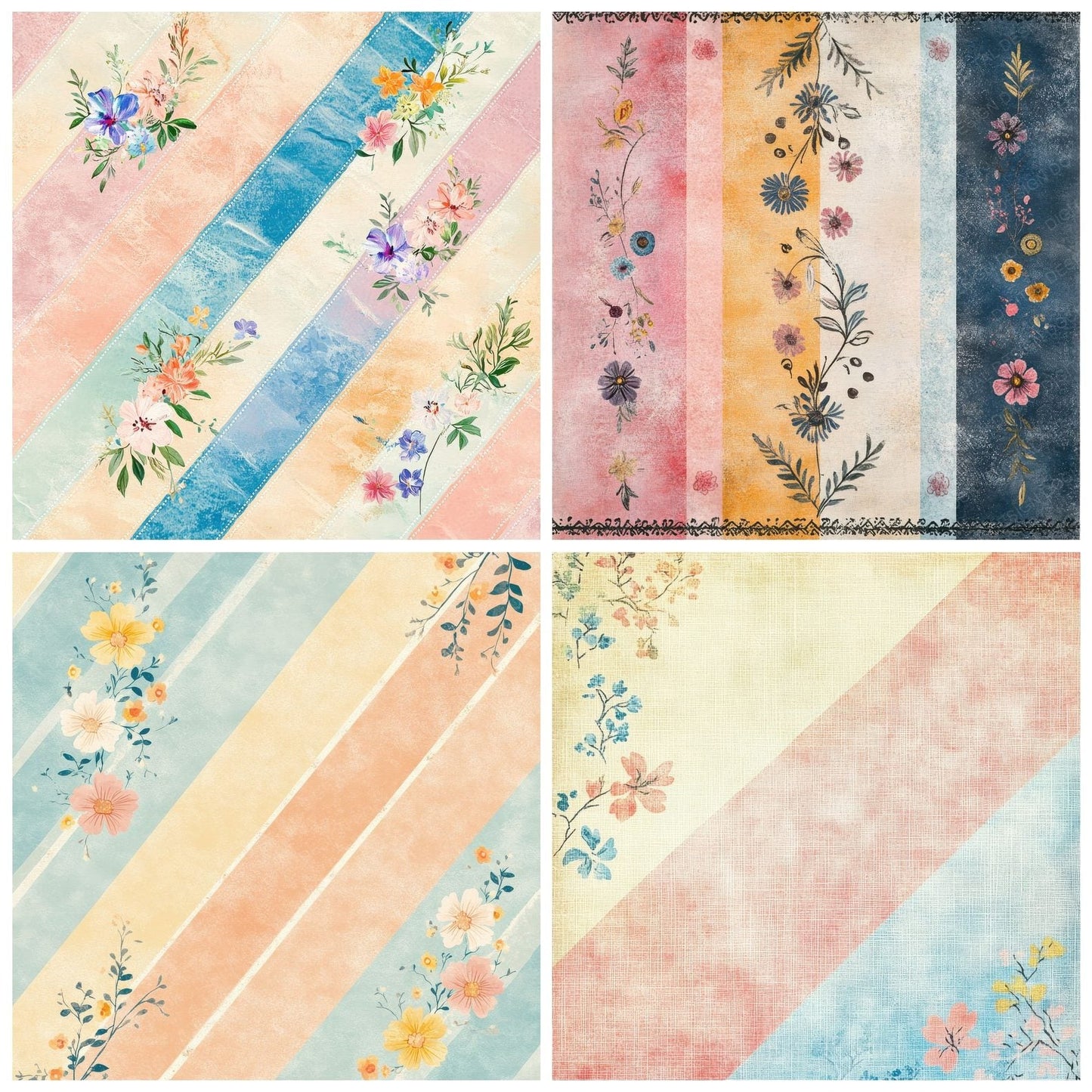 Folk Floral Stitch Quilt Digital Paper Pack (DDD001761)