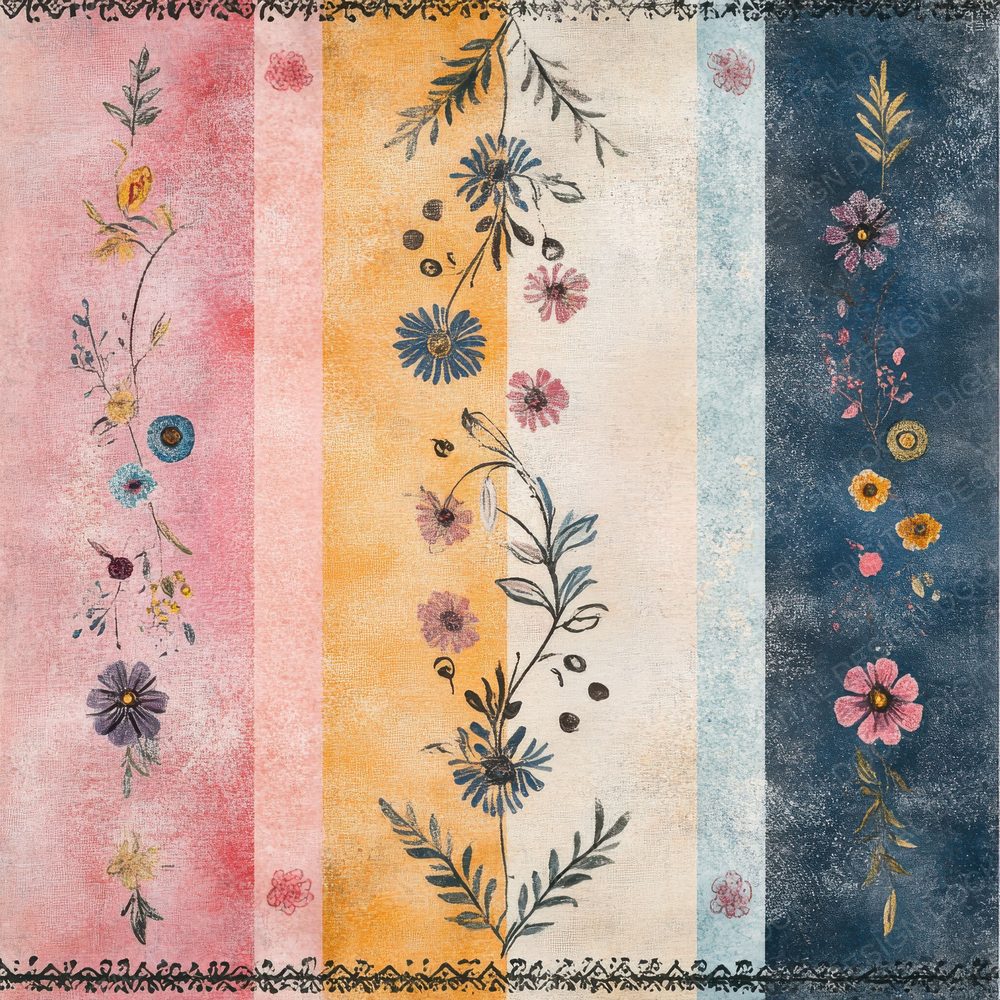 Folk Floral Stitch Quilt Digital Paper Pack (DDD001761)