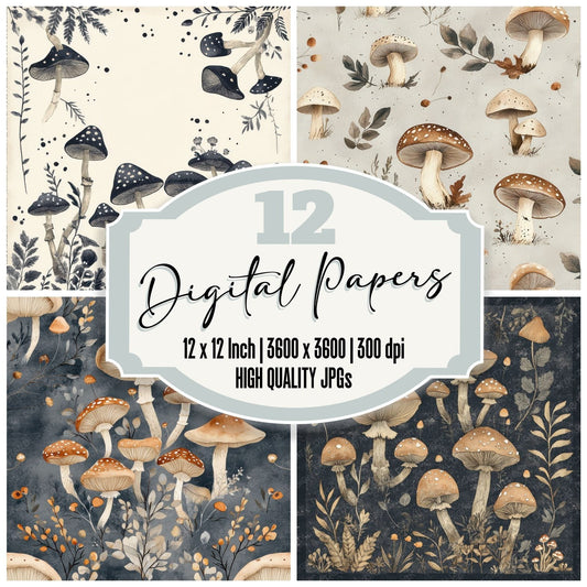 Folk Mushroom Frame Digital Paper Pack (DDD001763)