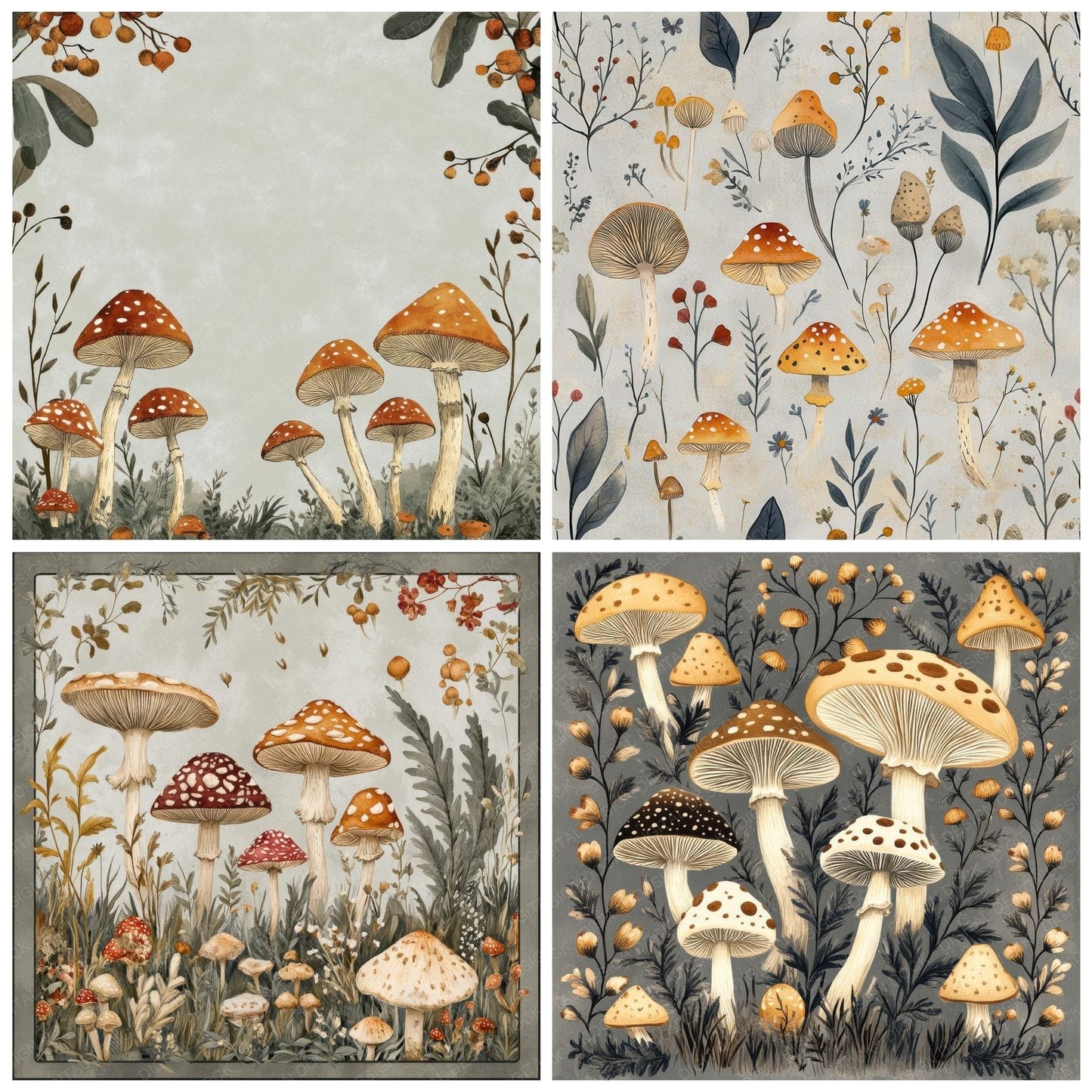 Folk Mushroom Frame Digital Paper Pack (DDD001763)