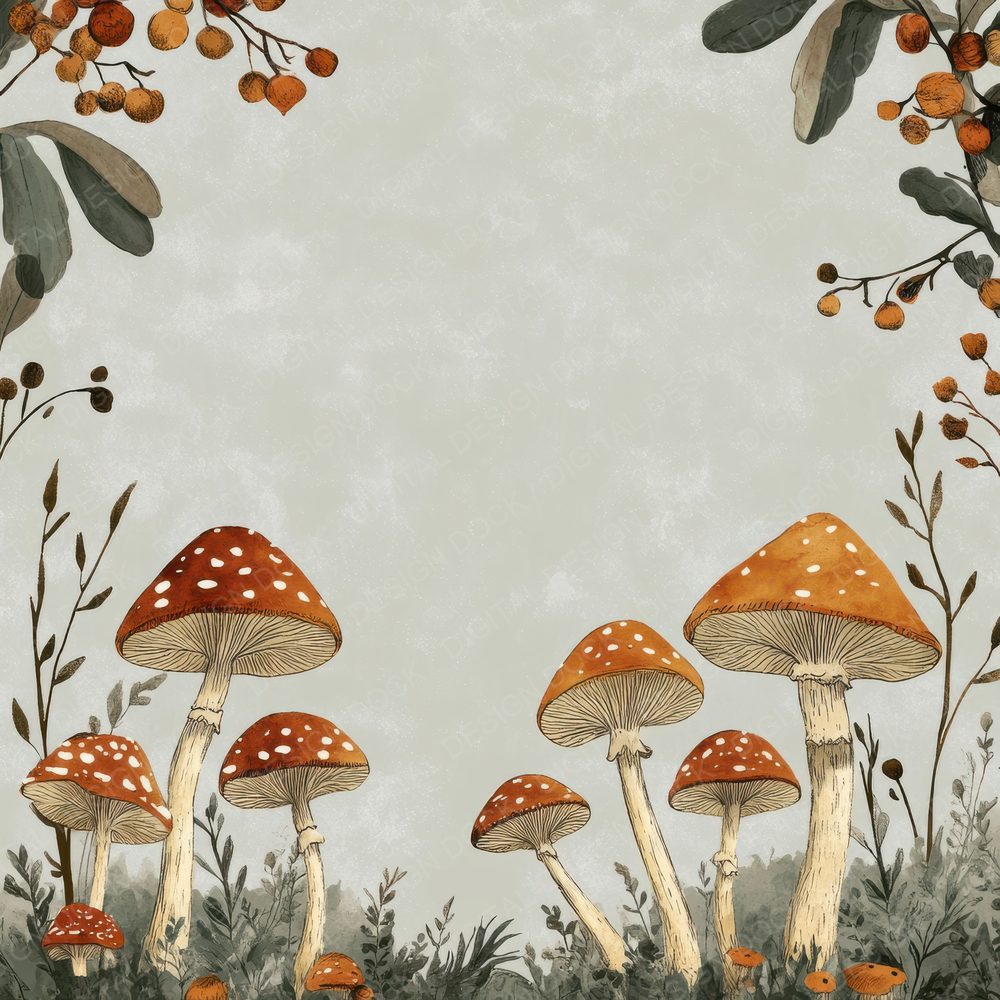 Folk Mushroom Frame Digital Paper Pack (DDD001763)