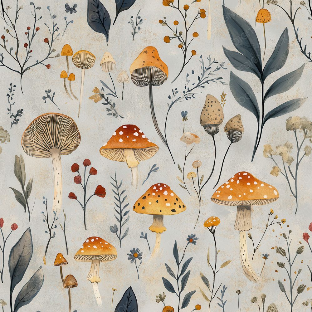 Folk Mushroom Frame Digital Paper Pack (DDD001763)