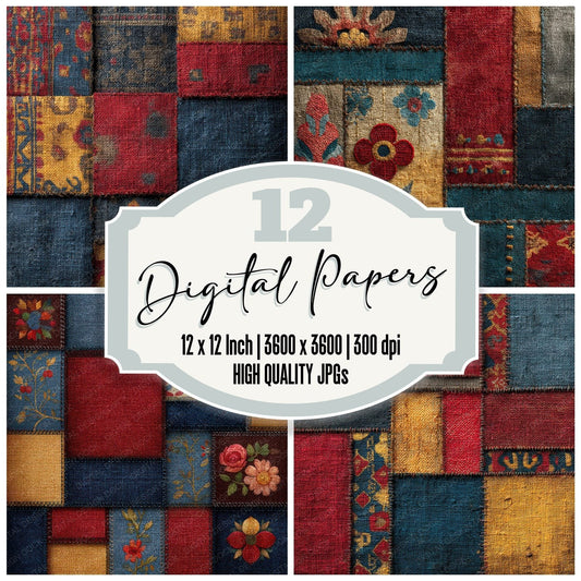 Folk Textile Primary Stitch Digital Paper Pack (DDD001765)