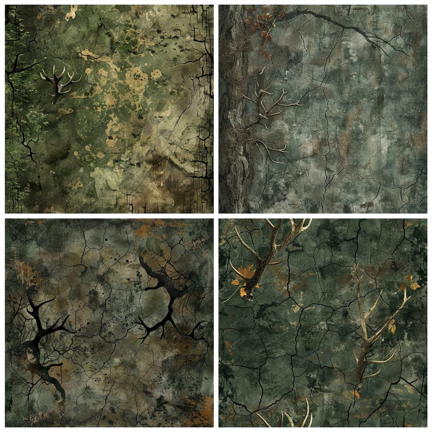 Forest Green Deer Antlers Digital Paper Pack (DDD001773)