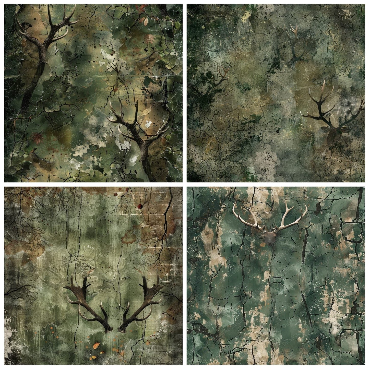 Forest Green Deer Antlers Digital Paper Pack (DDD001773)