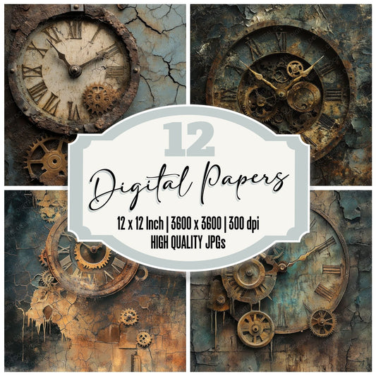 Forgotten Clocktower Gears Background Digital Paper Pack (DDD001780)
