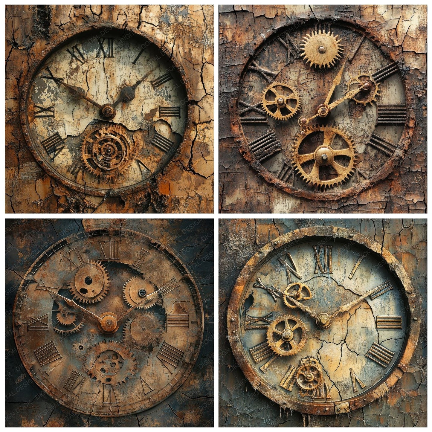 Forgotten Clocktower Gears Background Digital Paper Pack (DDD001780)