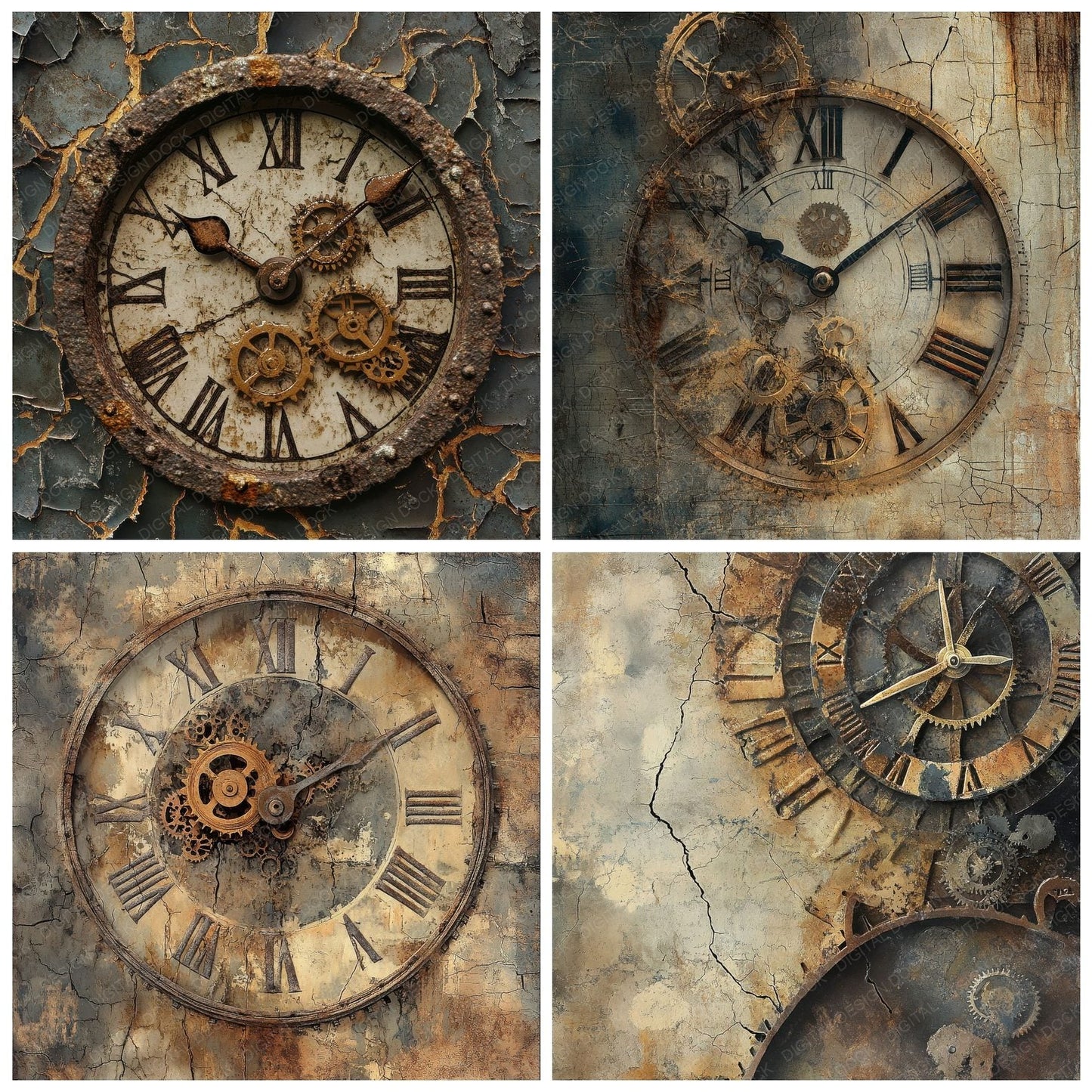 Forgotten Clocktower Gears Background Digital Paper Pack (DDD001780)