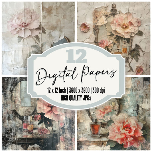 Fractured Peony Mirror Digital Paper Pack (DDD001797)