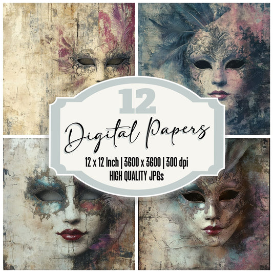 Fractured Venetian Mask Background Digital Paper Pack (DDD001800)