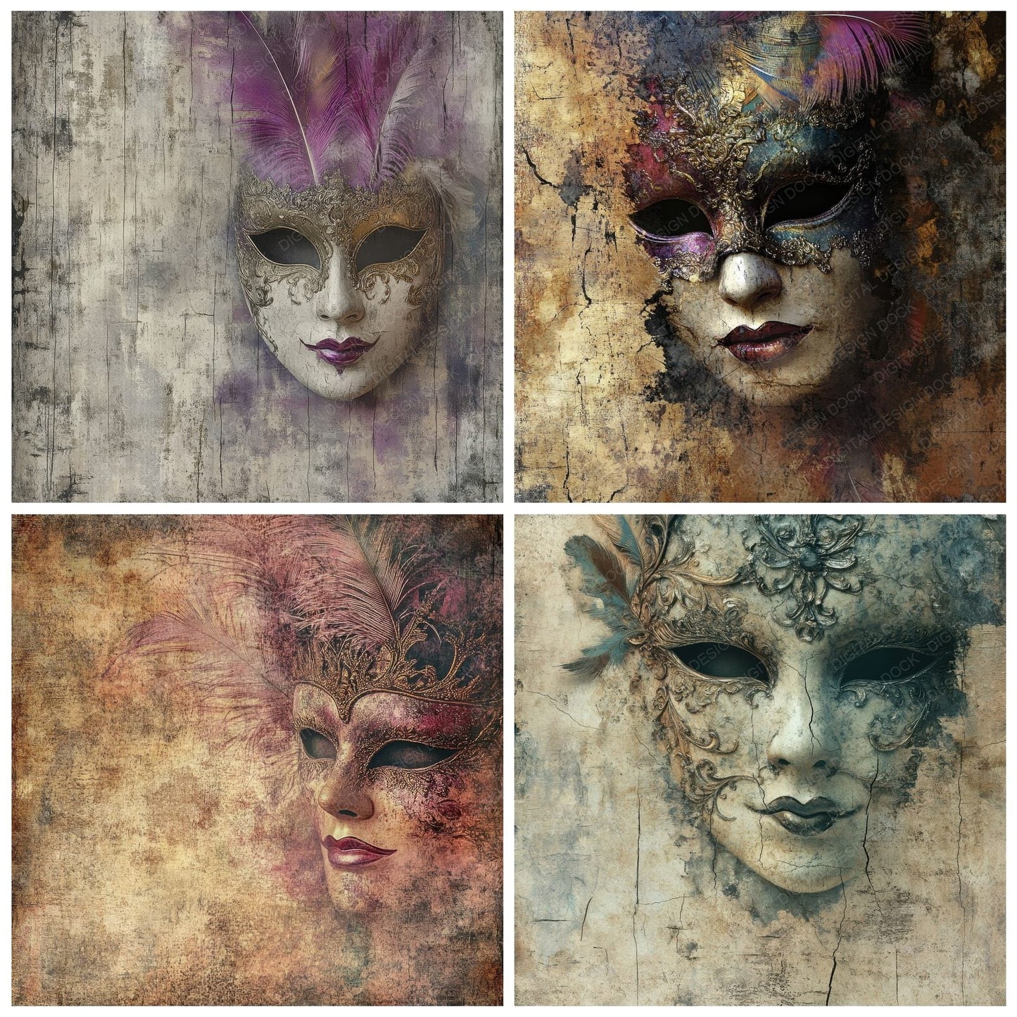 Fractured Venetian Mask Background Digital Paper Pack (DDD001800)