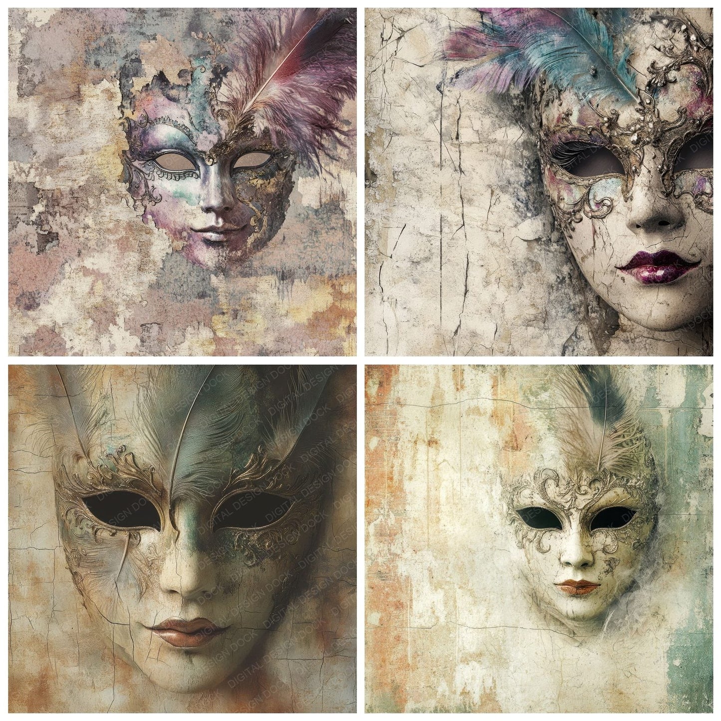Fractured Venetian Mask Background Digital Paper Pack (DDD001800)