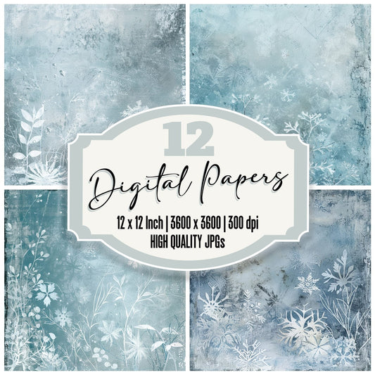 Frosty Icy Snowflake Floral Digital Paper Pack (DDD001820)