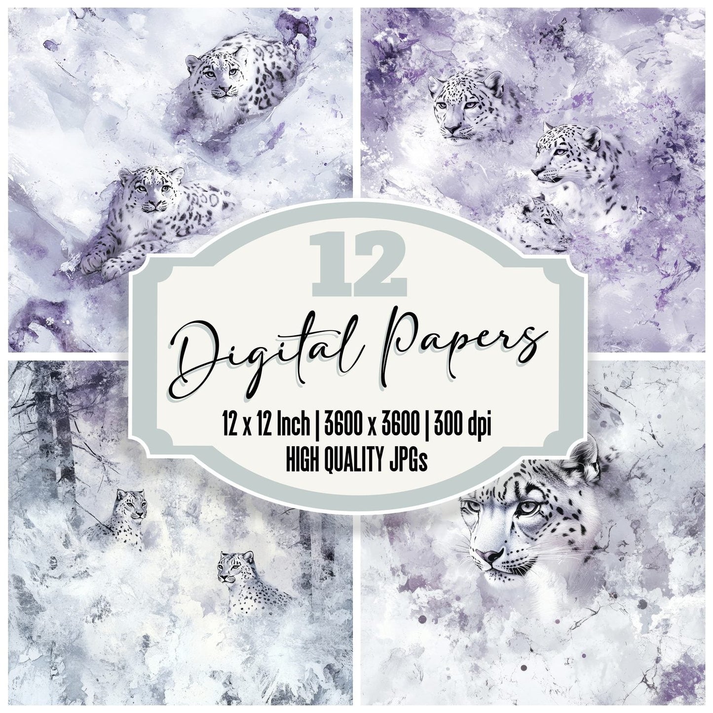 Frosty Leopard Lavender Digital Paper Pack (DDD001821)