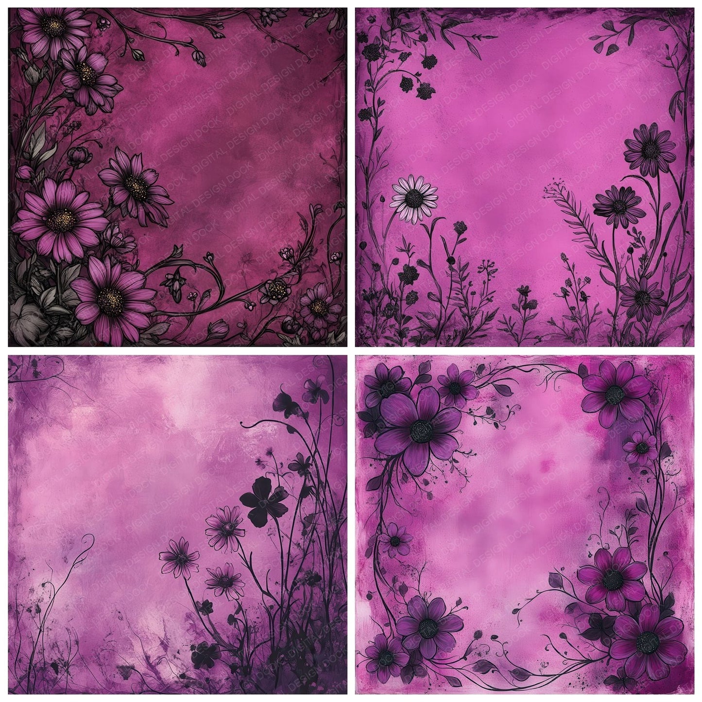 Fuchsia Daisy Sketch Digital Paper Pack (DDD001824)