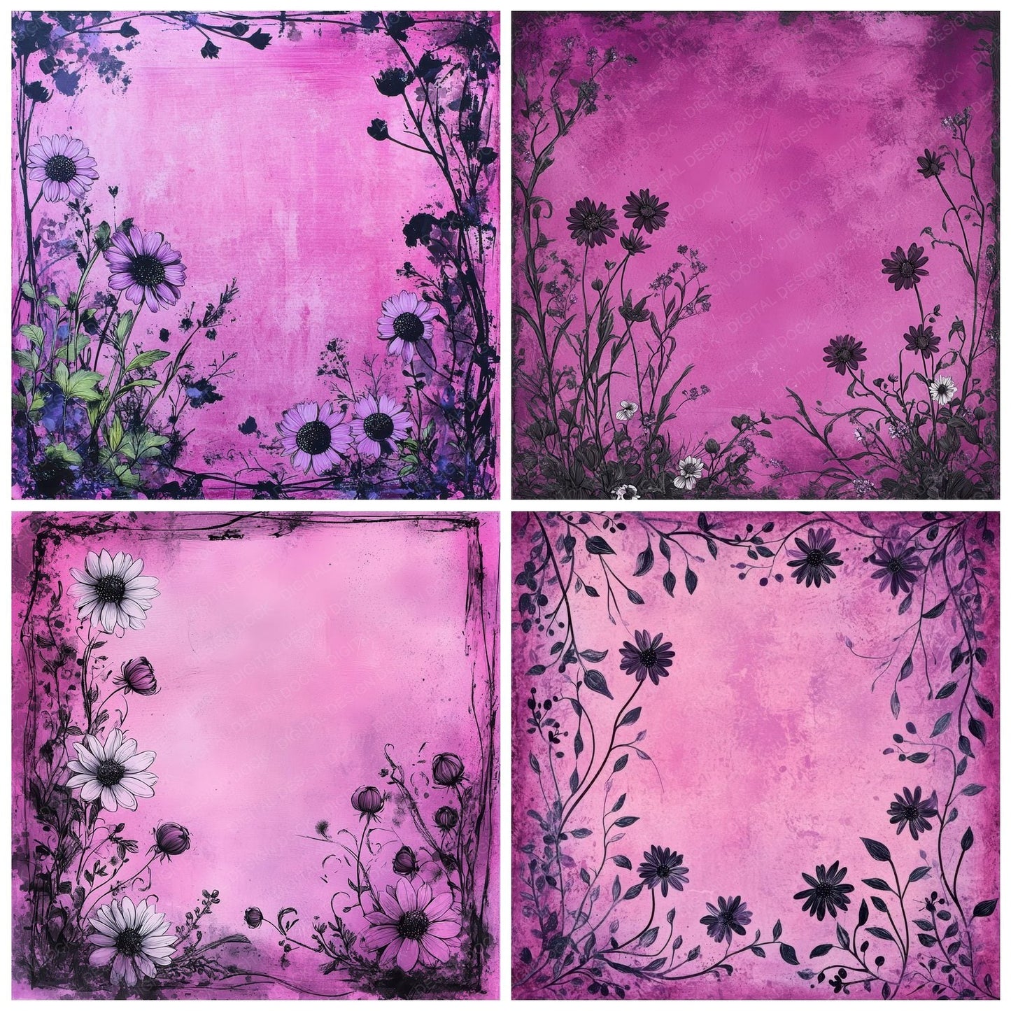 Fuchsia Daisy Sketch Digital Paper Pack (DDD001824)