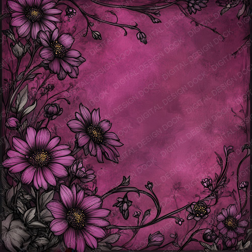 Fuchsia Daisy Sketch Digital Paper Pack (DDD001824)
