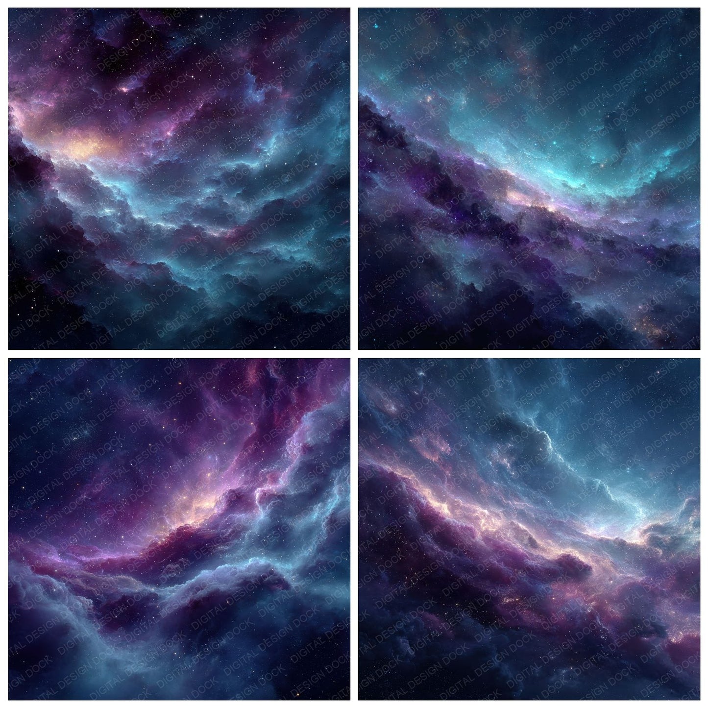 Galaxy Swirl Cyan Violet Cluster Glow Digital Paper Pack (DDD001834)