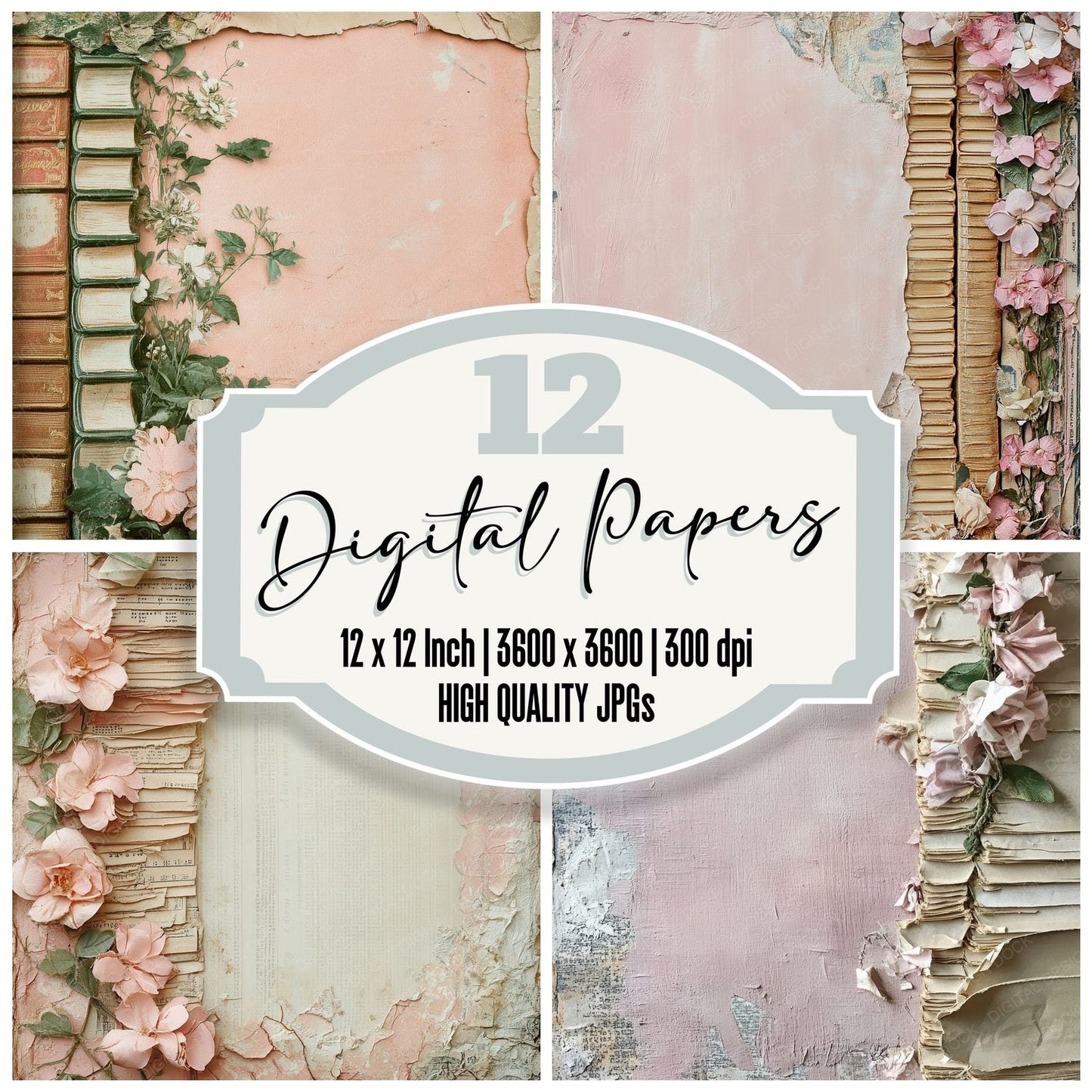 Garden Book Spine Edge Digital Paper Pack (DDD001836)