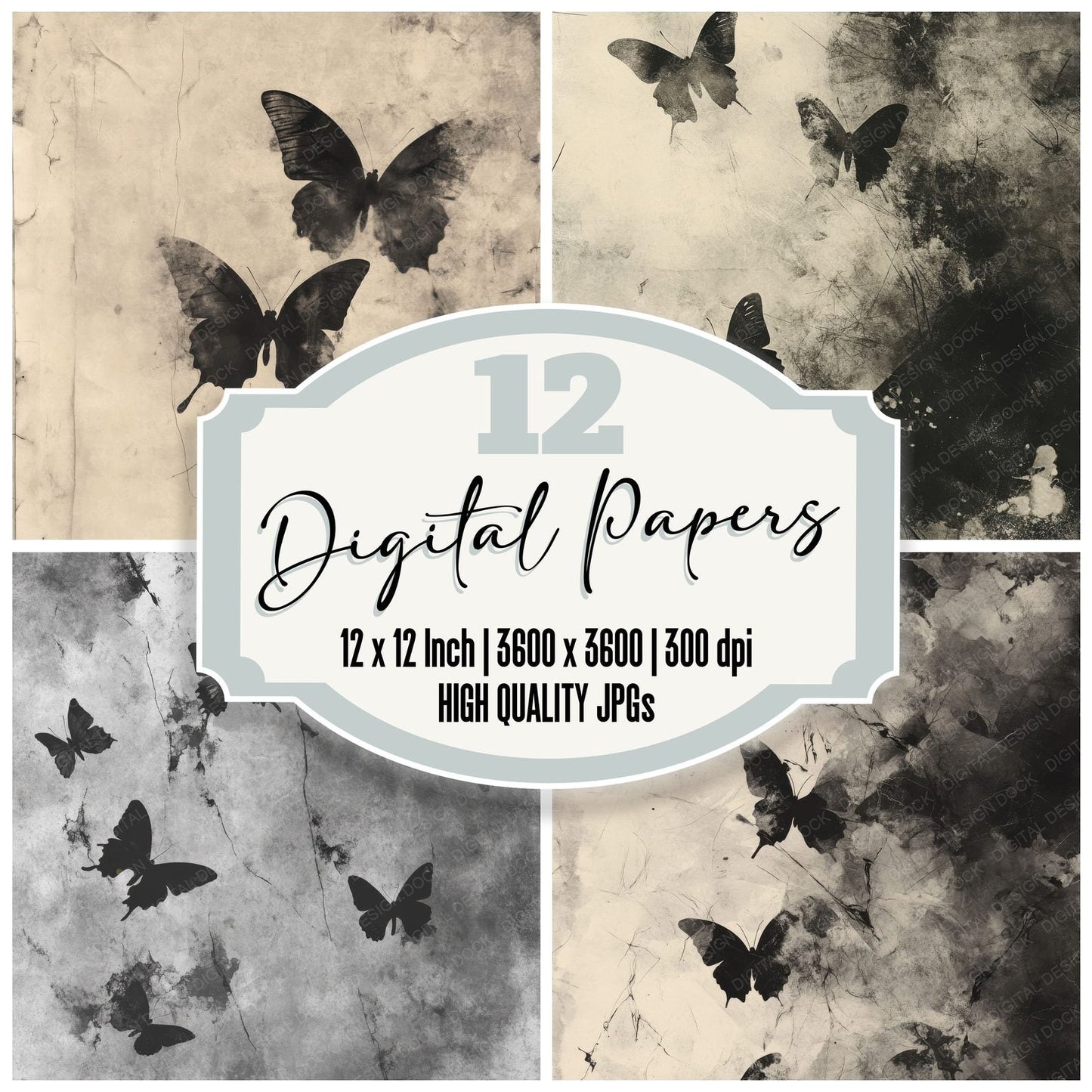 Ghost Butterfly Ink Wings Digital Paper Pack (DDD001843)