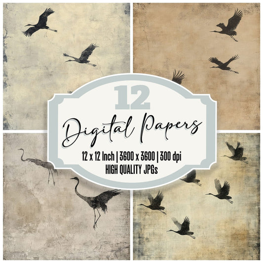 Ghostly Crane Shadows Background Digital Paper Pack (DDD001847)
