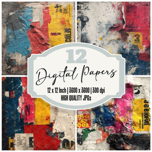Gig Flyer Red Yellow Tape Noise Digital Paper Pack (DDD001851)
