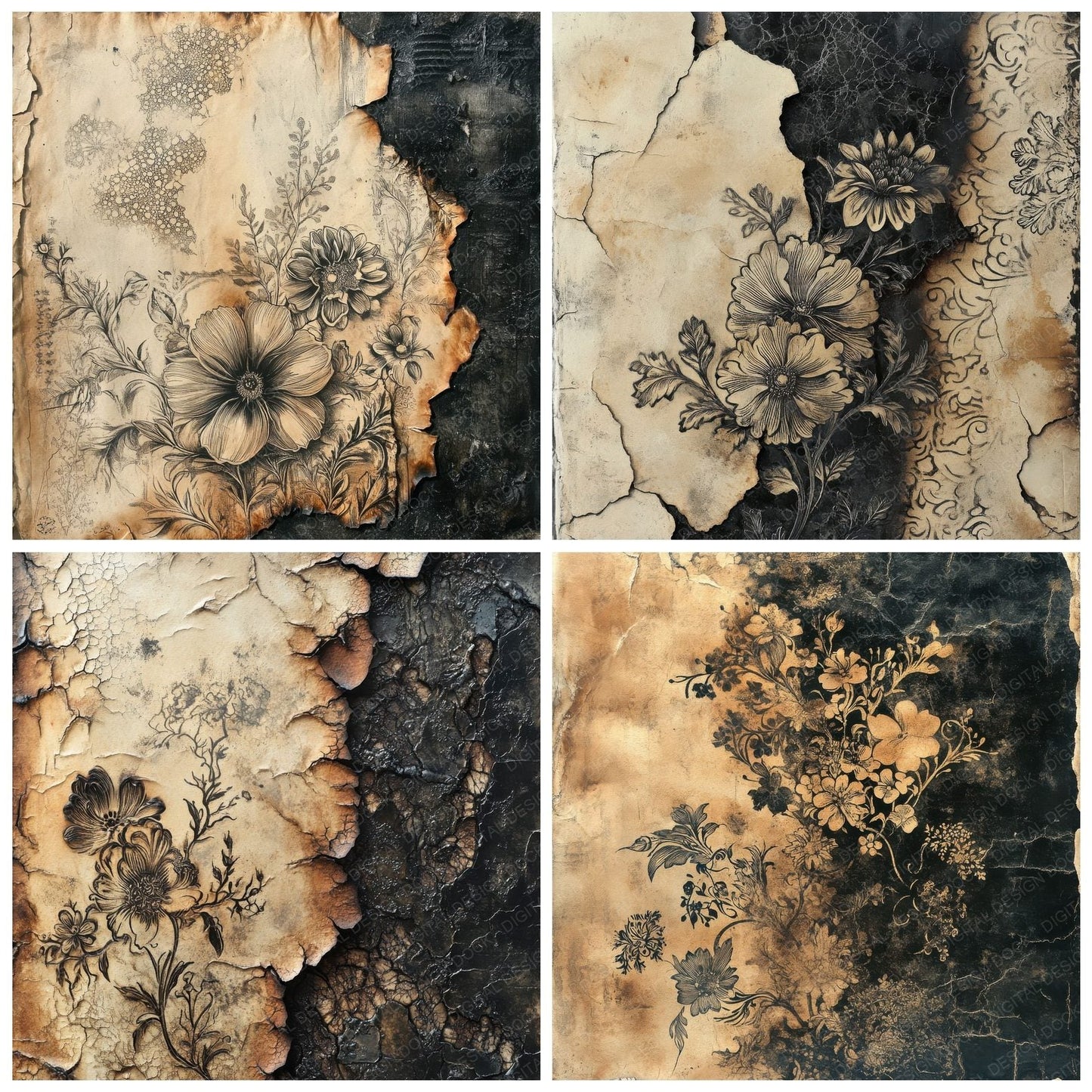 Gilded Floral Ash Digital Paper Pack (DDD001855)