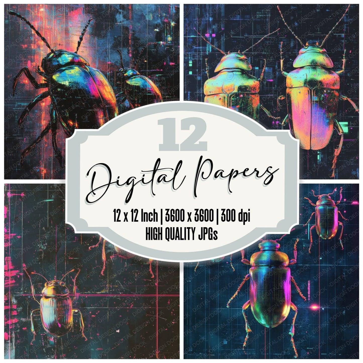 Glitch Beetle Swarm Digital Paper Pack (DDD001867)