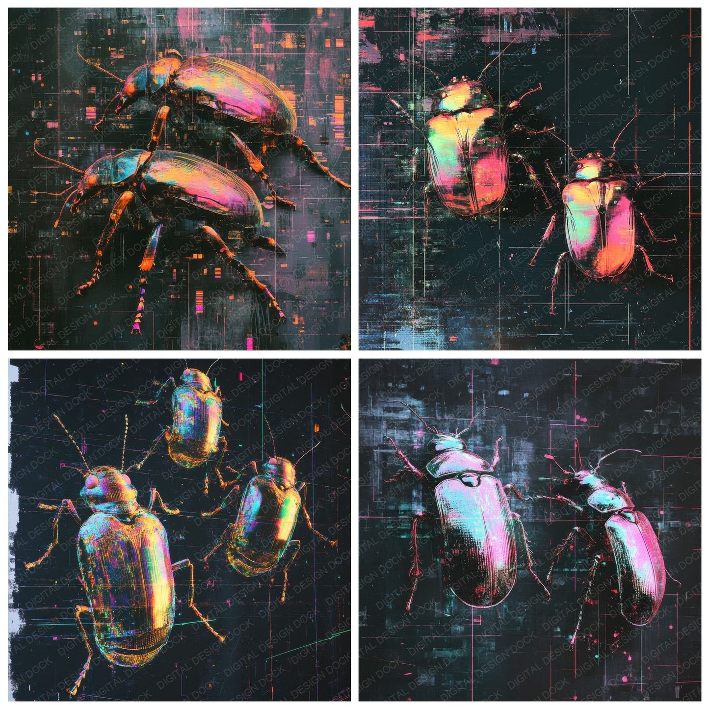 Glitch Beetle Swarm Digital Paper Pack (DDD001867)