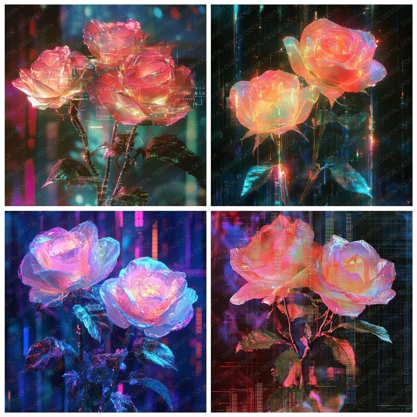 Glitch Neon Rose Digital Paper Pack (DDD001874)