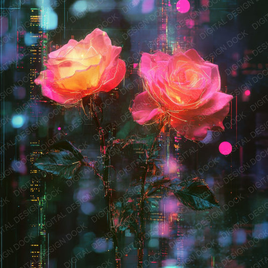 Glitch Neon Rose Digital Paper Pack (DDD001874)