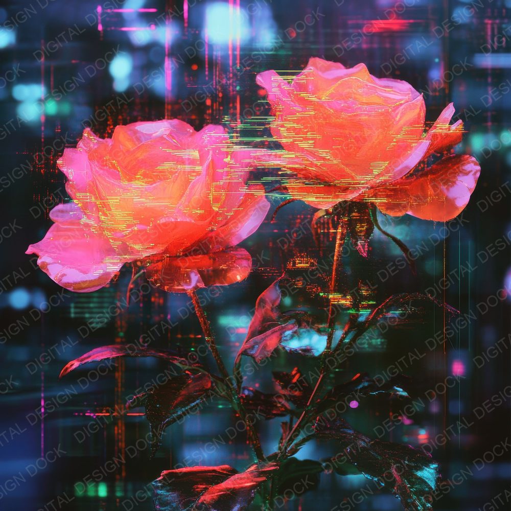 Glitch Neon Rose Digital Paper Pack (DDD001874)