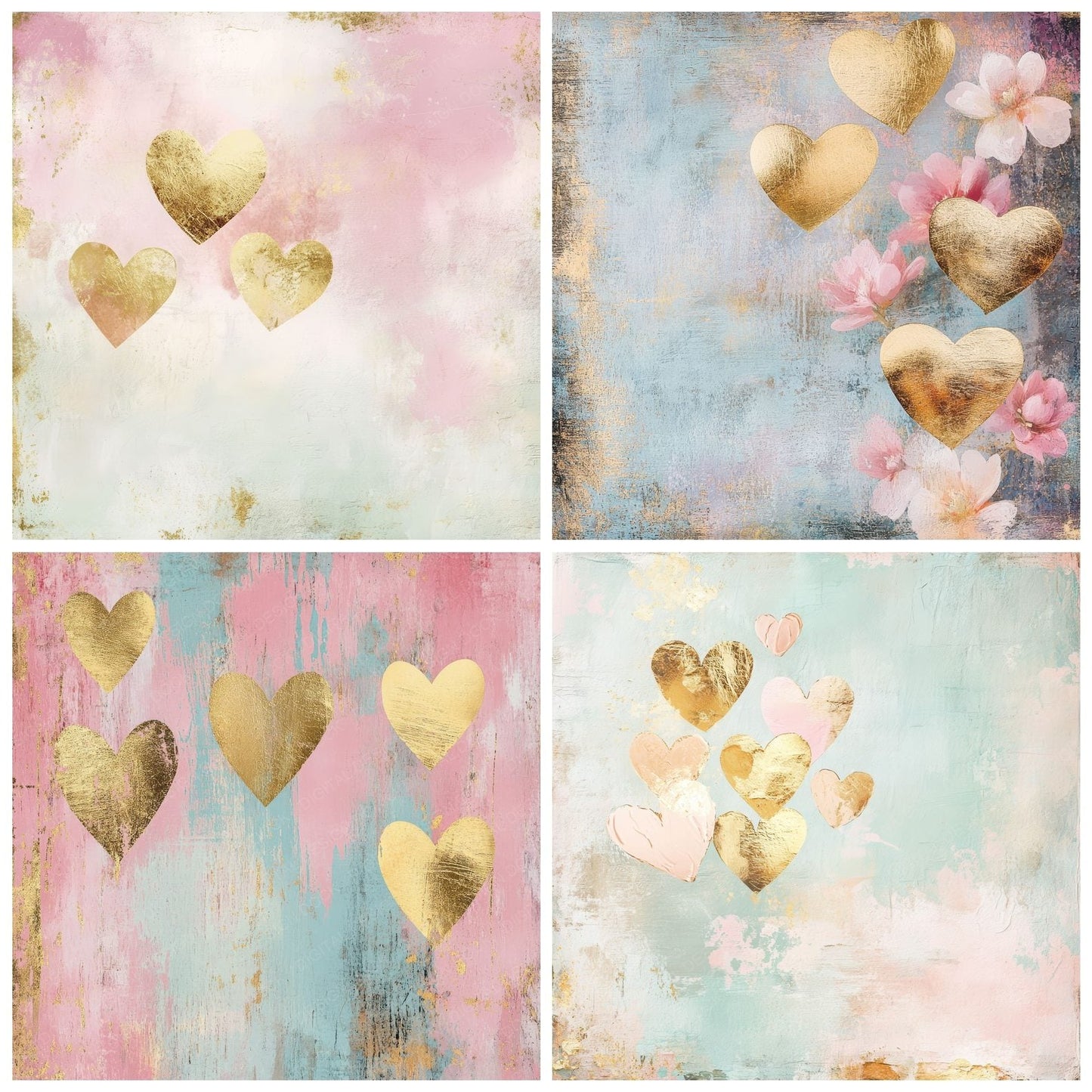 Gold Bloom Heart Digital Paper Pack (DDD001881)
