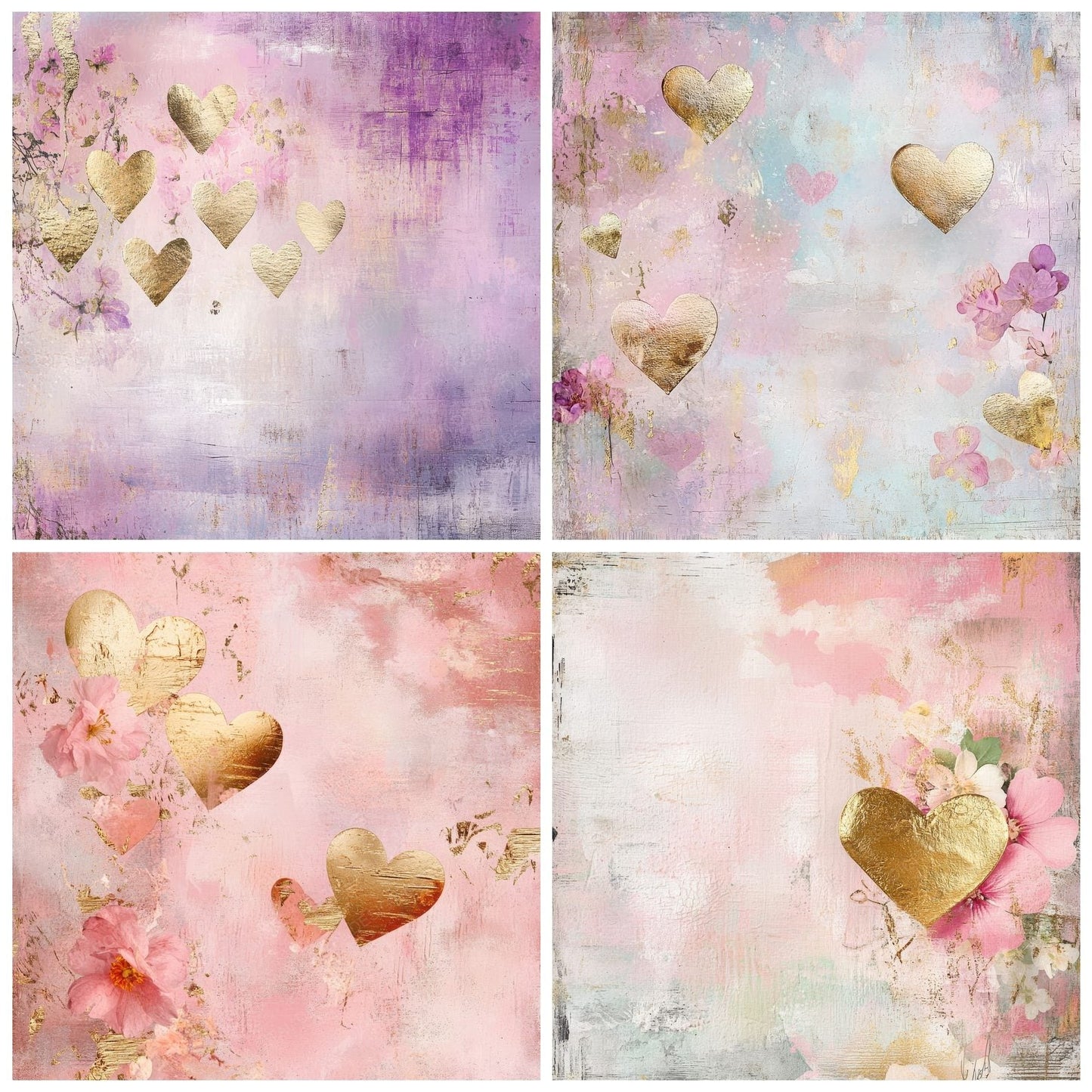 Gold Bloom Heart Digital Paper Pack (DDD001881)