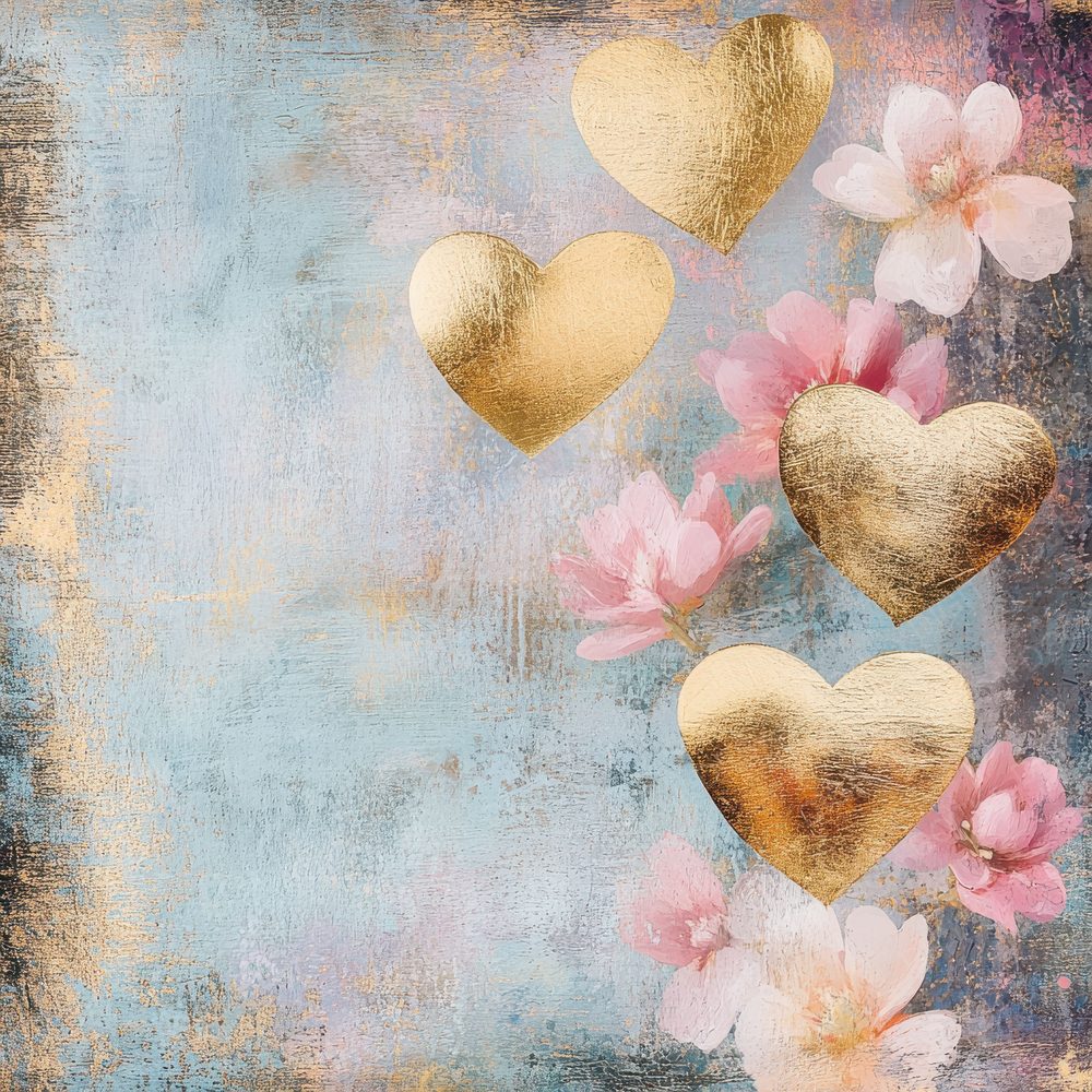 Gold Bloom Heart Digital Paper Pack (DDD001881)